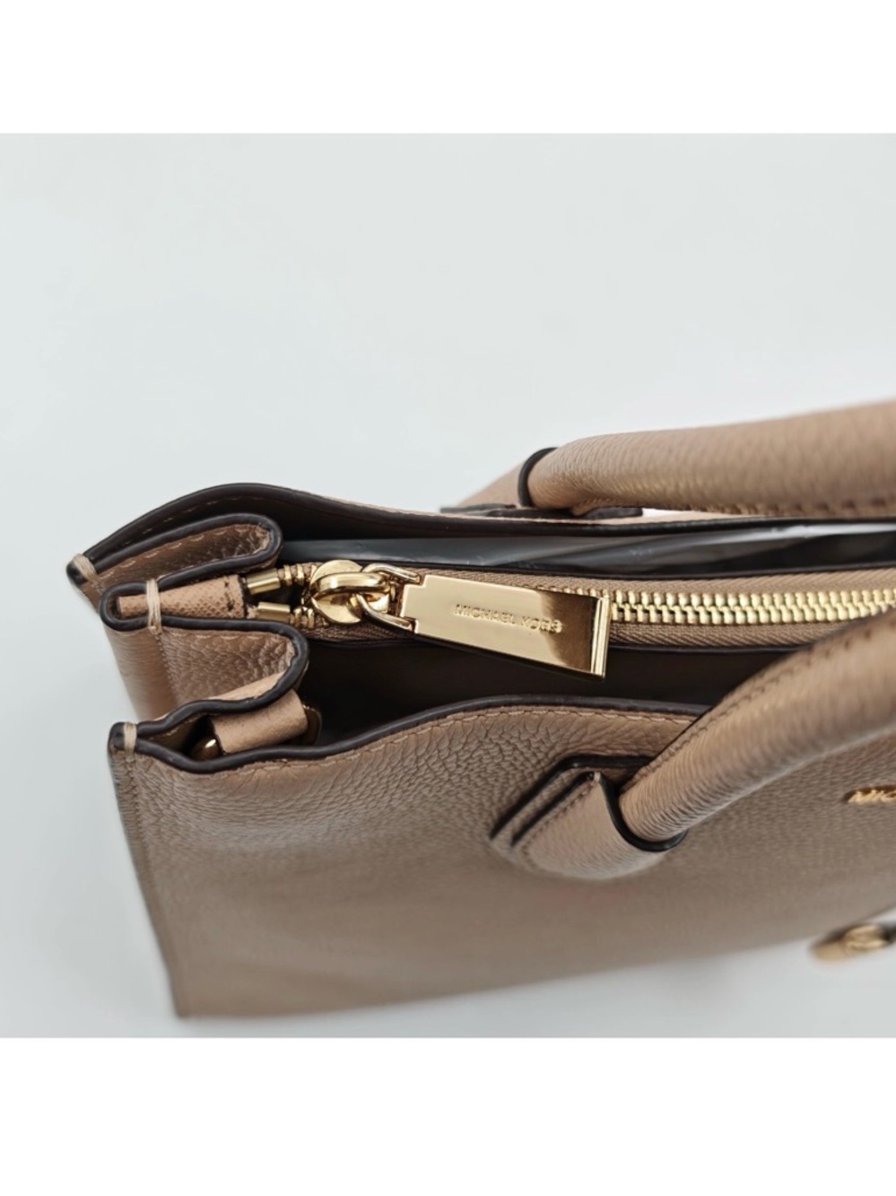 Michael Kors Taupe Leather Satchel with Padlock Charm - Picture 3 of 9